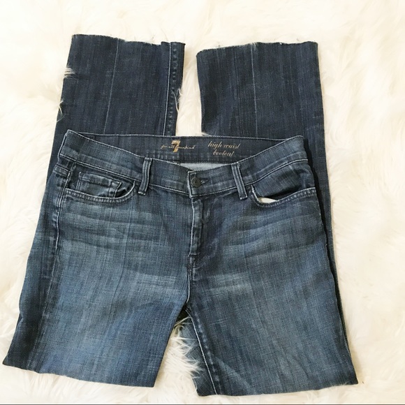 7 For All Mankind Denim - 7 For All Mankind High Waist Bootcut Raw Hem Jeans